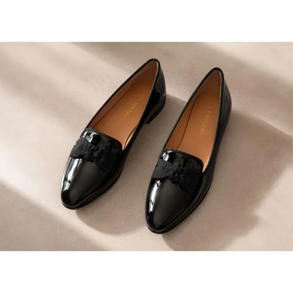 Jack Rogers Ginny Black Patent Leather Bow Loafers | Quiet Luxury Ballet Academi
